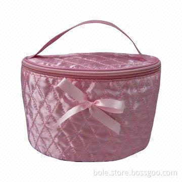 Cute Cosmetic Bag for Pormotion with Nylon Zipper Closure and Handle, With Bow and Quilting